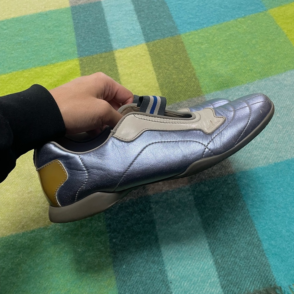 Prada Sport SS2000 technical cut-out slip-on trainers in a metallic blue/silver - Picture 2 of 9